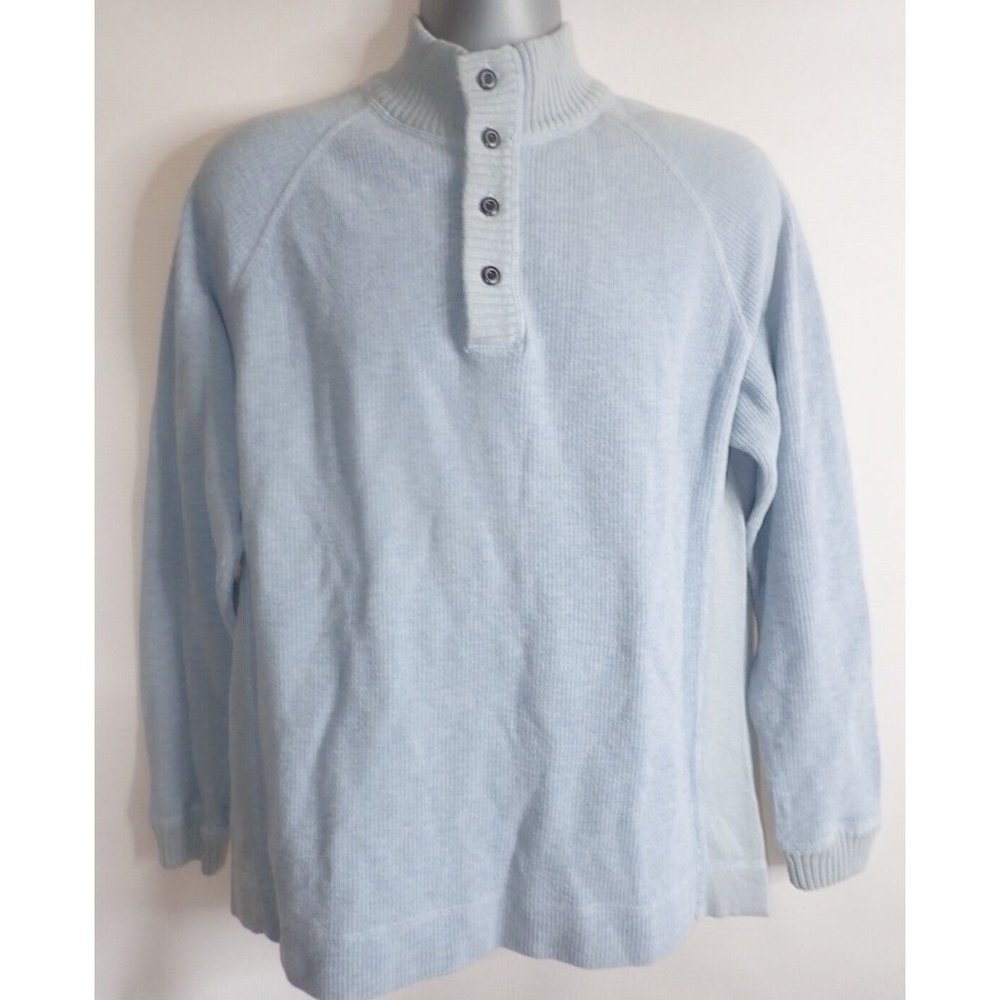 Tommy Bahama Mock Neck Sweater Mens S Blue‎ Quarter Button Cotton Preppy